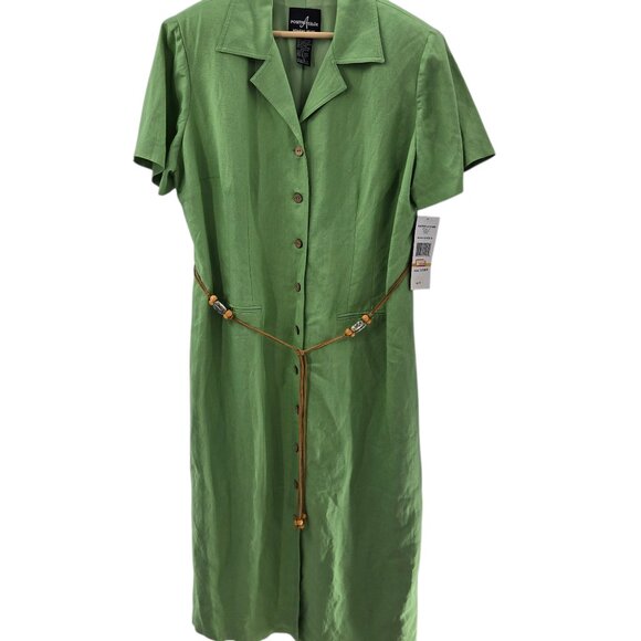 Vintage Positive Attitude Petite Green Linen/Rayon Maxi Dress 16WP - Picture 1 of 16